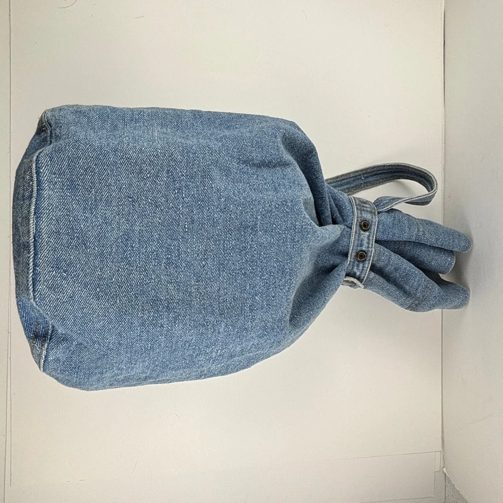 VTG 90's Y2K New‎ York Line Jeans Denim Backpack Blue Cinch Drawstring Bag